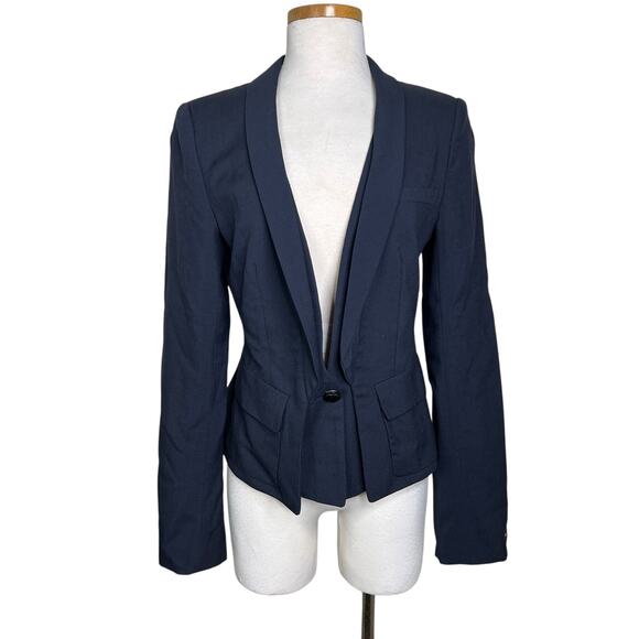 A.L.C. Mohair Silk Cropped One Button Tuxedo Blazer Jacket 2013 Navy Blue 8 - Picture 1 of 7